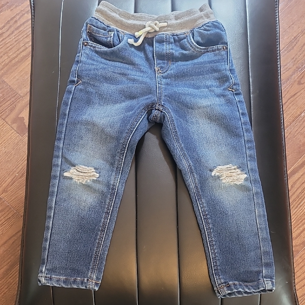 Cat & Jack Blue Distressed Kids Jeans with Gray Waistband